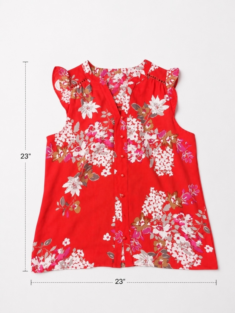 Women’s' Red Floral Button-Front Top
